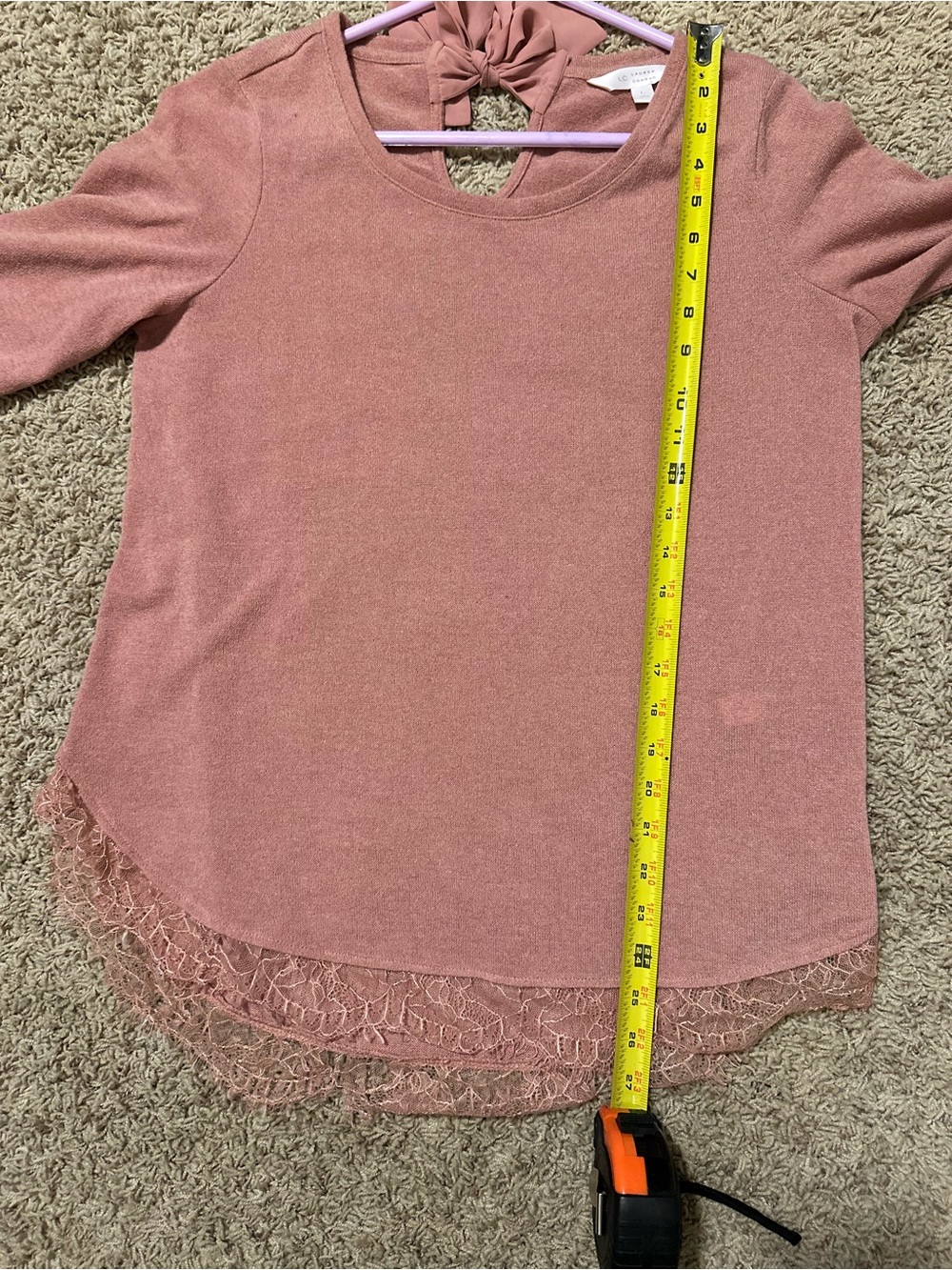 LC Lauren Conrad Dusty Rose Lace-Hem Bowback Top
